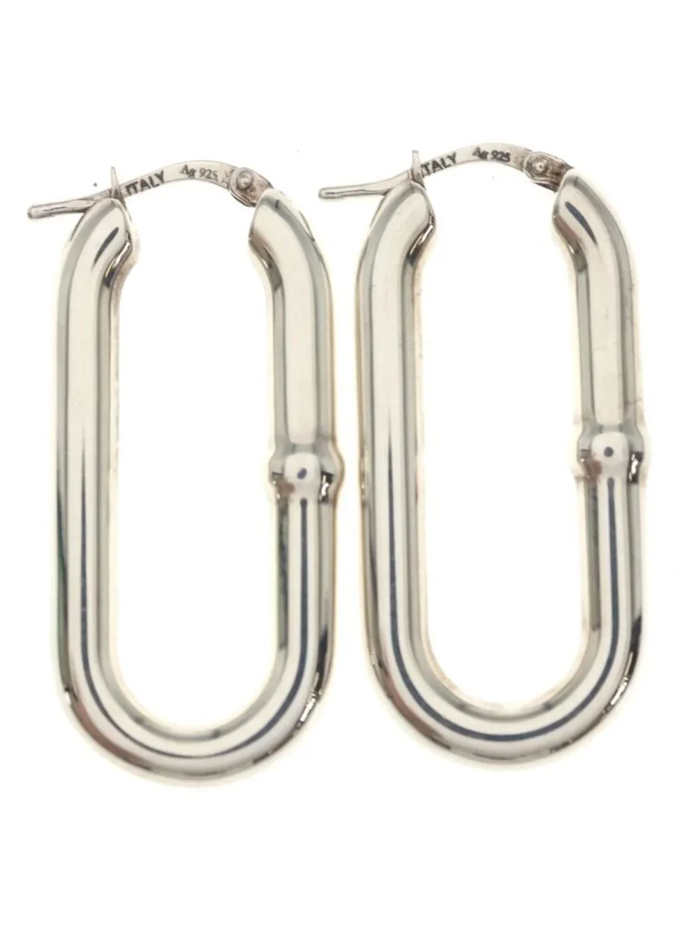 Bottega Veneta Oval Chain Hoop Earrings Silver